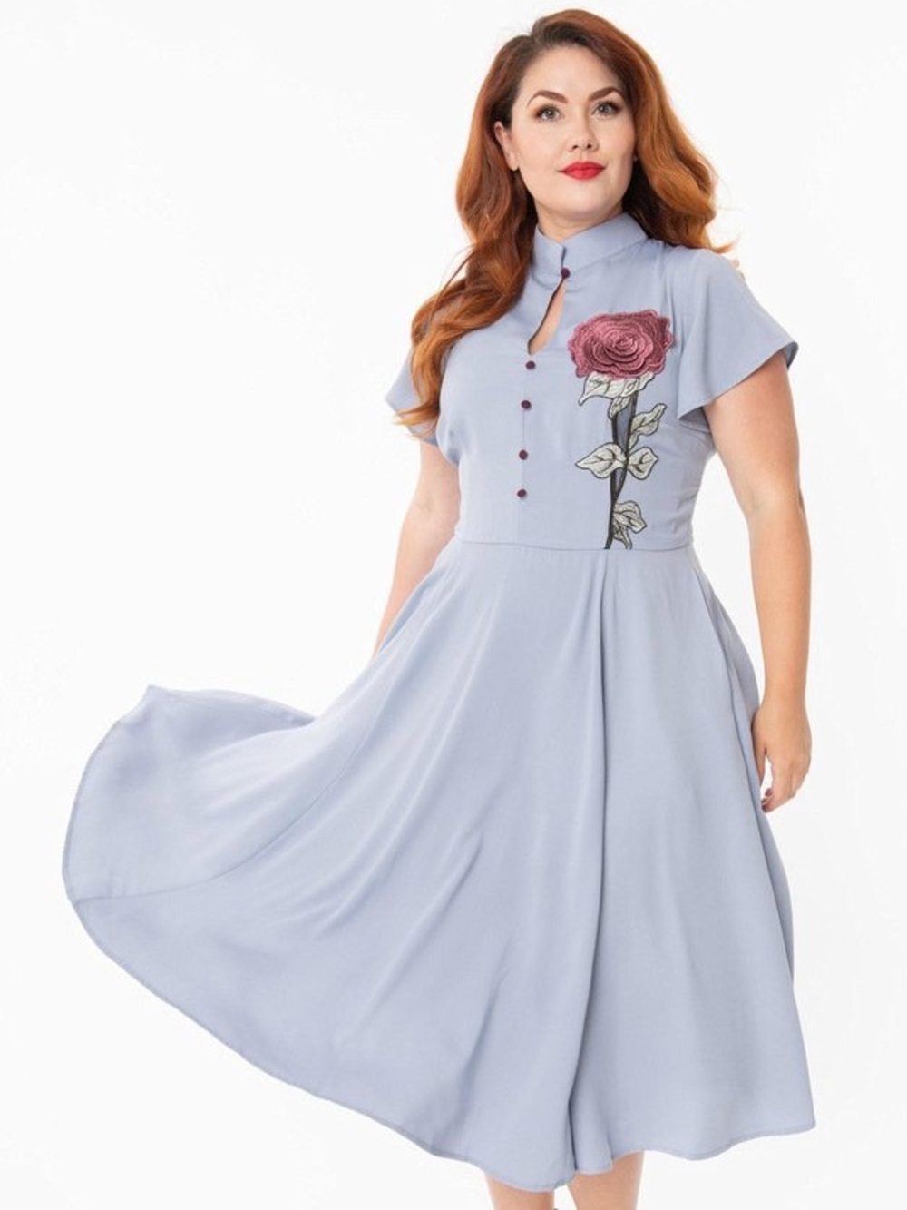 Unique Vintage Lavender Baltimore Floral Midi Swing Dress Retro Pinup Medium